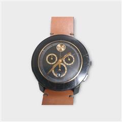 Movado Bold Chronograph Black Dial with Cognac Leather Strap Watch